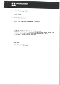 Memorandum from Mark H. McCormack to John Oney