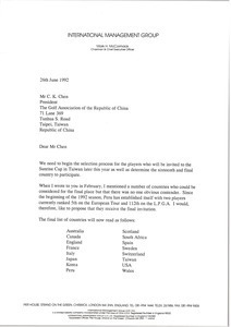 Letter from Mark H. McCormack to C. K. Chen