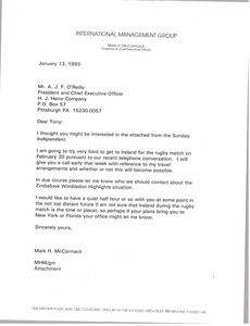 Letter from Mark H. McCormack to A J. F. O'Reilly