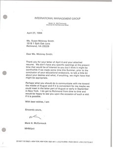 Letter from Mark H. McCormack to Susan Moloney Smith