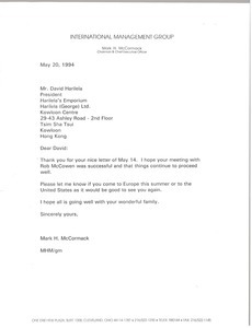 Letter from Mark H. McCormack to David Harilela