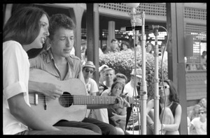 Bob Dylan and Joan Baez performing on Porch #1, Newport Folk Festival