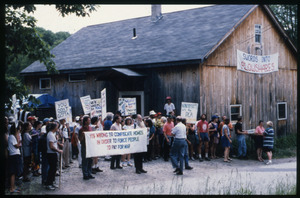 Supporters of war tax resisters Randy Kehler and Betsy Corner demonstrating at the Colrain house