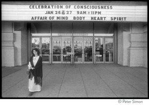 Marquee above the entrance to the Civic Auditorium, advertising the Kohoutek Celebration of Consciousness