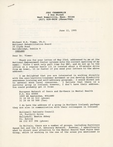 Letter from Judi Chamberlin to Michael Timms