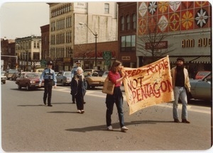 Frances Crowe in an antinuclear arms march through the streets of Northampton