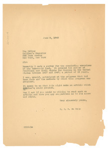 Letter from W. E. B. Du Bois to Collier's Magazine
