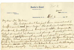 Letter from Mary Church Terrell to W. E. B. Du Bois