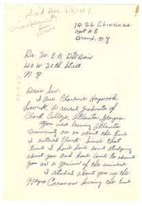 Letter from Clarence H. Lovick to W. E. B. Du Bois