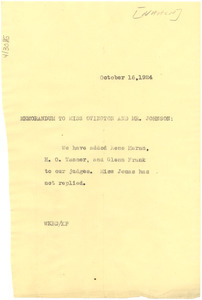 Memorandum from W. E. B. Du Bois to Mary White Ovington and James Weldon Johnson
