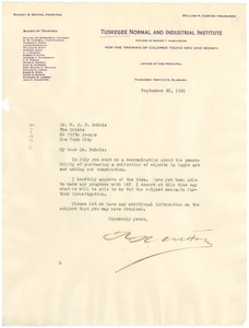 Letter from Tuskegee Institute to W. E. B. Du Bois
