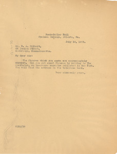 Letter from W. E. B. Du Bois to R. A Gilbert