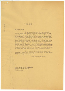 Letter from W. E. B. Du Bois to Sadie T. Alexander