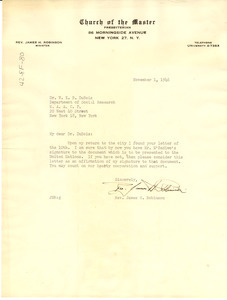 Letter from James H. Robinson to W. E. B. Du Bois