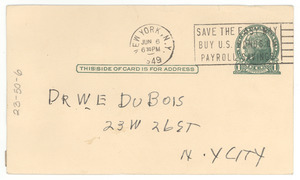 Postcard from unidentified correspondent to W. E. B. Du Bois