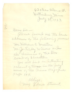 Letter from Edna Stewart to W. E. B. Du Bois
