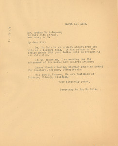Letter from unidentified correspondent to Arthur B. Spingarn