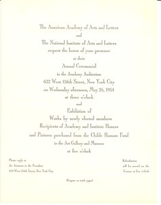 Invitation and Program to the American Academy and National Institute of Arts and Literature Annual Ceremonial