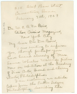 Letter from Beulah G. McNeill to W. E. B. Du Bois