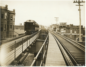 Train running near Eustis Street