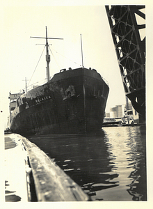 [View of the ship "Malacca" passing through the Meridian Street Bridge]