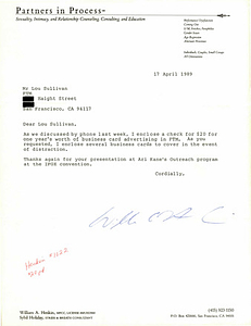 Correspondence from William Henkin to Lou Sullivan (April 17, 1989)