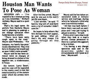 Houston Man Wants to Pose as Woman