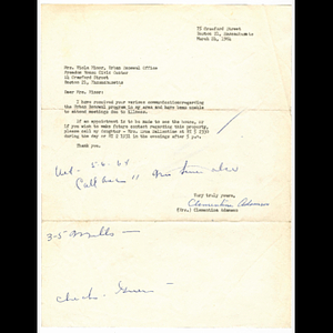 Letter from Clementina Adamson to Viola Minor concerning urban renewal program meeting attendance