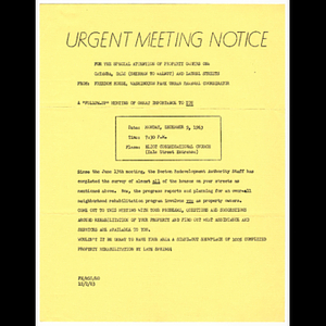 Memorandum from Freedom House to Catawba, Dale, and Laurel Street owners concerning special meeting to be held December 9, 1963