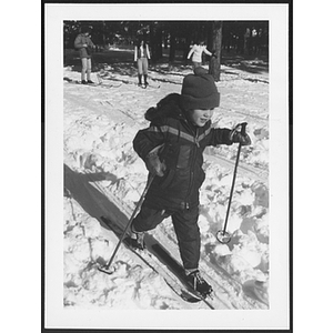 Young boy cross country skiing