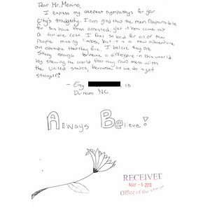 Letter to Mayor Menino from a 13-year-old girl from Durham, North Carolina