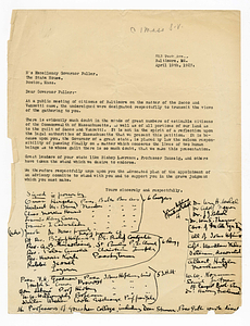 Petitition from the citizens of Baltimore to Governor Alvan T. Fuller, April 19, 1927