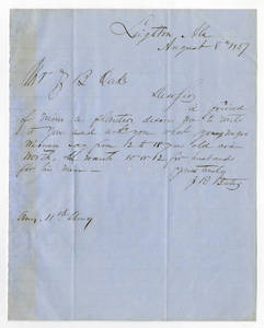 Letter by J. R. Bates from Leighton, Alabama to Ziba Oakes