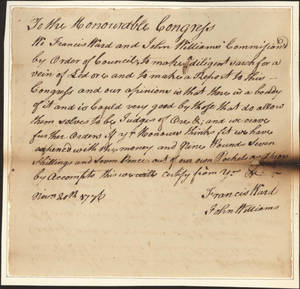 Report to the Continental Congress, 1776 November 20