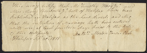 Marriage Intention of Timothy Wood, Jr. and Mercy Bosworth, 1818