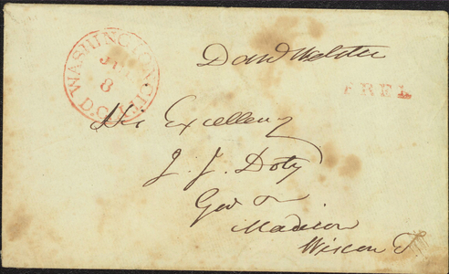 Free franked envelope addressed to James Doty, 1841 July 8