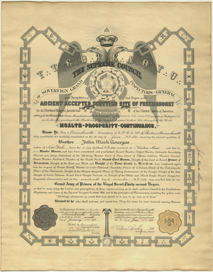 32° certificate issued to John Mark Gourgas, IV