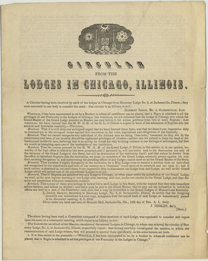 Circular letter issued by the lodges of Chicago, 1846