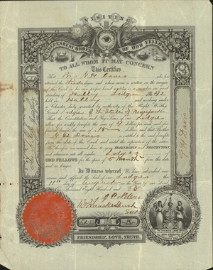 Third degree certificate issued by Holly Lodge, No. 42, to G. H. Davis, 1883 August 11