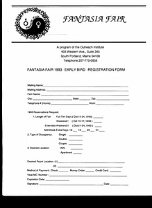 Fantasia Fair 1993 Early Bird Registration Form