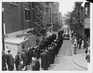 Suffolk University Faculty process down Temple Street for the First Baccalaureate Exercises