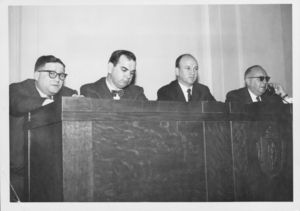 John Joseph Moakley at a Massachusetts State House Committee on Legal Affairs hearing (Moakley is second from left), 1958