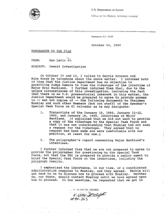 Memorandum to file from Dan Levin, U.S. Department of Justice, regarding Jesuit murder investigation and his phone conversation with Bernie Aronson and Mike Kozak about Major Buckland's testimony, 24 October 1990