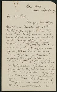 Letter, April 11, 1905, John Hay to James Jeffrey Roche