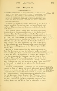 1782 Chap. 0067 An Act In Addition To An Act, Entitled " An Act In Addition To An Act Entitled, An Act To Empower The Treasurer To Receive Government Securities On Loan," To Empower The Treasurer To Receive Government Securities On Loan, And To Consolidate The Same To The Further Amount Of Three Hundred Thousand Pounds.