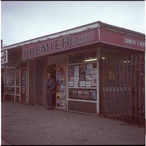 Gerry McBurney and staff at Premier Record Shop, Belfast, now demolished