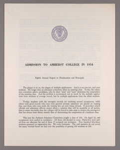 Amherst College annual report to secondary schools and report on admission to Amherst College, 1954