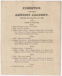 Amherst Academy exhibition program, 1821 November 15