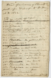Edward Hitchcock list of specimens sent to John Torrey, 1822