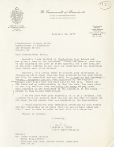 Letter from Melvin H. King, Massachusetts State Representative, to Gregory Anrig, Commissioner of Education, 1977 February 10